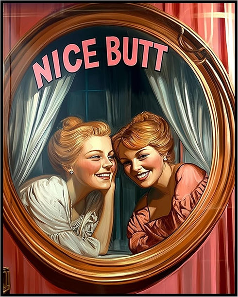 Posterizer 1 pcs-retro classic inspired art-pink poster-funny "nice butt" quote 3-Comedy Art-Retro Art- Bathroom, restroom Decor- unframed wall ar...